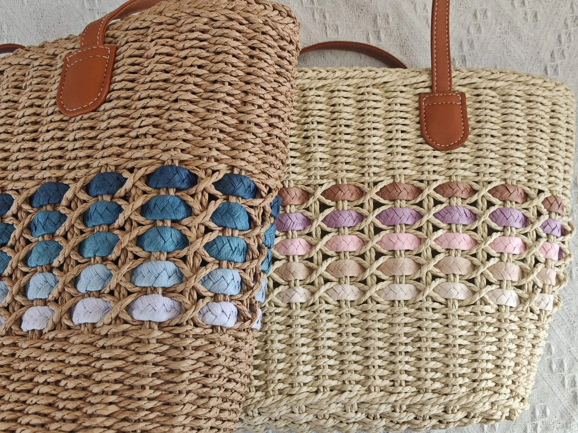 Korean Style Straw Tote Bag with Leather Handles — feature 8