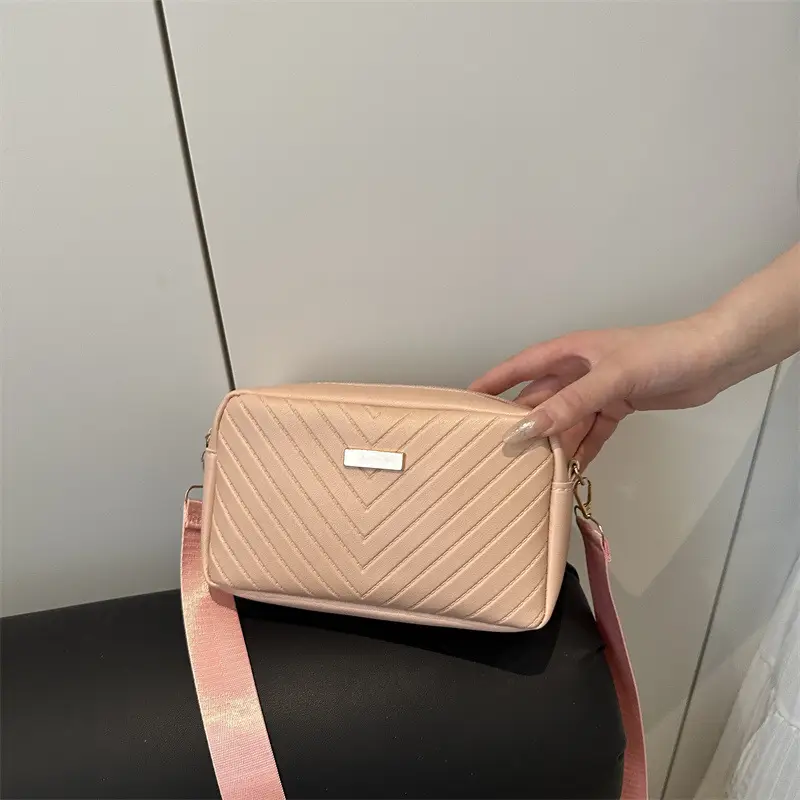 Women's White Quilted Square Camera Bag with Leather Strap - Image 12