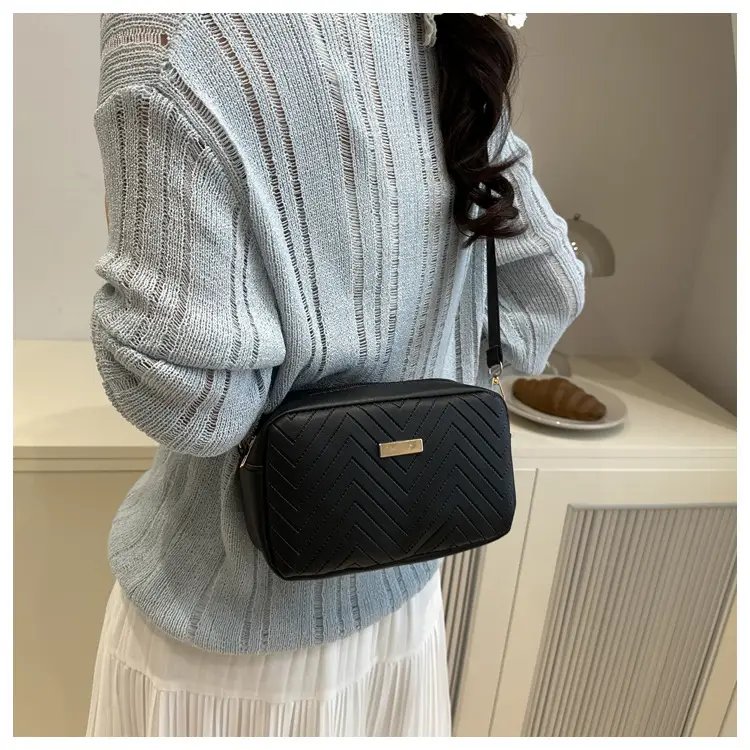 Women's White Quilted Square Camera Bag with Leather Strap — feature 10