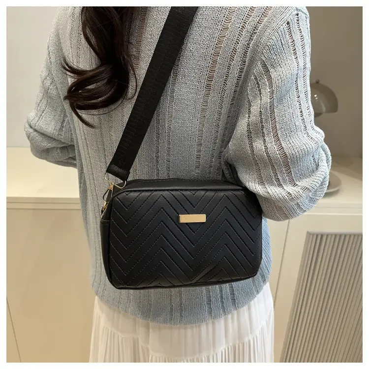 Women's White Quilted Square Camera Bag with Leather Strap — feature 11