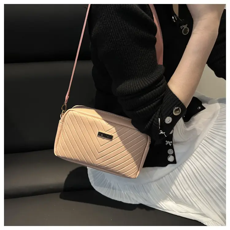 Women's White Quilted Square Camera Bag with Leather Strap — feature 13