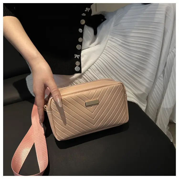 Women's White Quilted Square Camera Bag with Leather Strap — feature 14