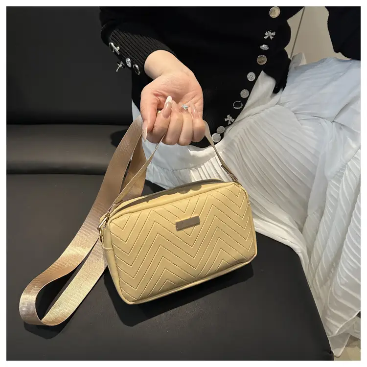 Women's White Quilted Square Camera Bag with Leather Strap — feature 16