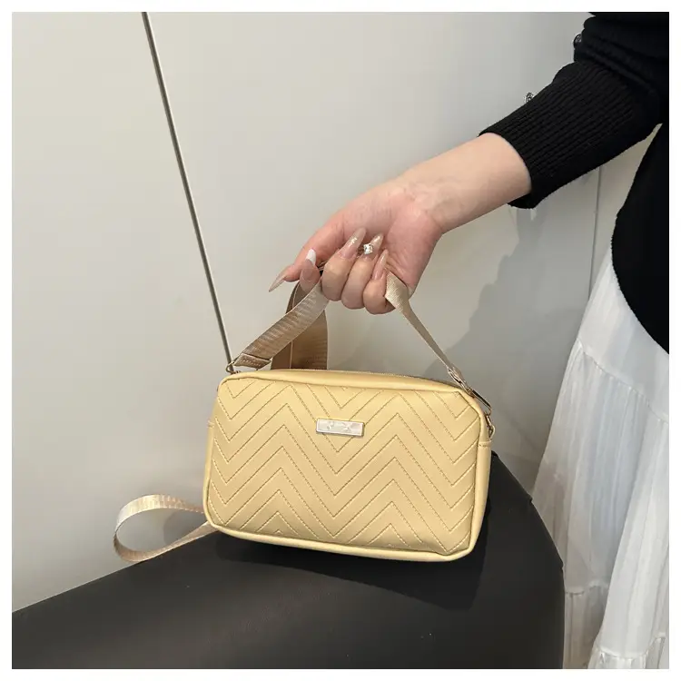 Women's White Quilted Square Camera Bag with Leather Strap — feature 17