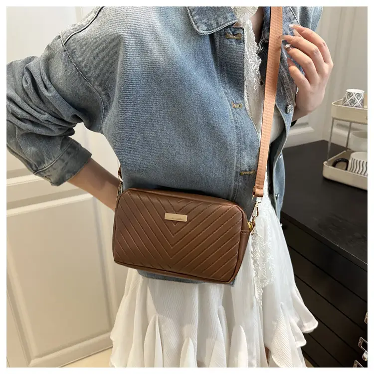 Women's White Quilted Square Camera Bag with Leather Strap — feature 18