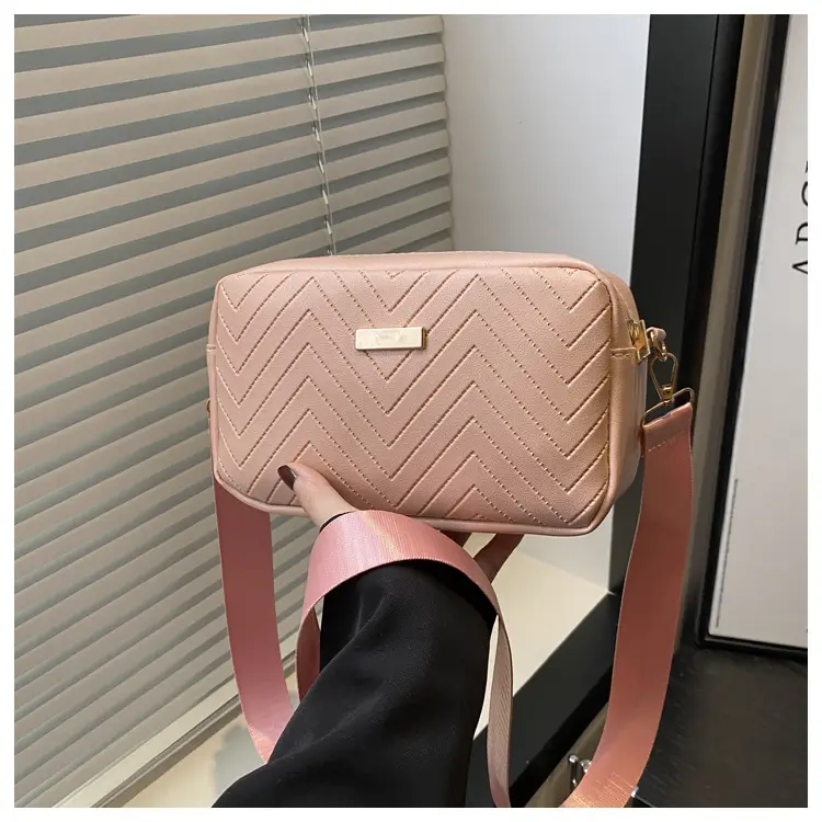 Women's White Quilted Square Camera Bag with Leather Strap — feature 24