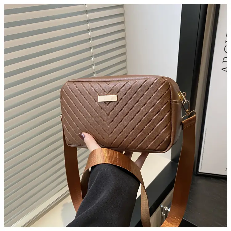 Women's White Quilted Square Camera Bag with Leather Strap — feature 27