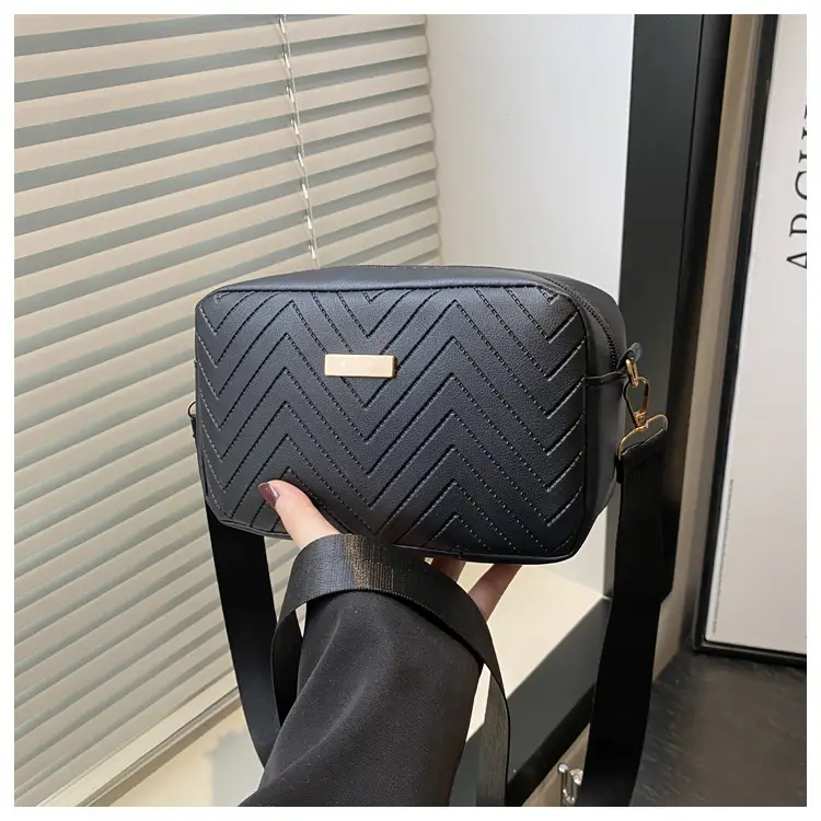 Women's White Quilted Square Camera Bag with Leather Strap — feature 29