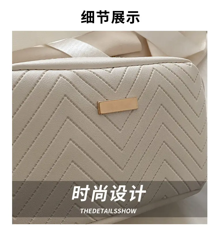 Women's White Quilted Square Camera Bag with Leather Strap — feature 3