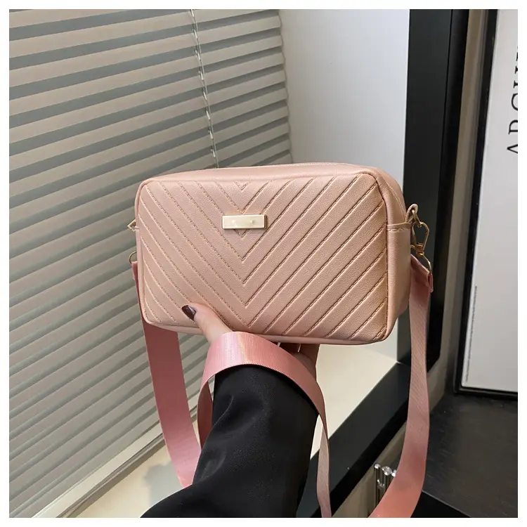 Women's White Quilted Square Camera Bag with Leather Strap — feature 31