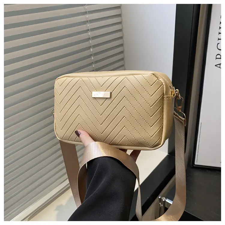 Women's White Quilted Square Camera Bag with Leather Strap — feature 33