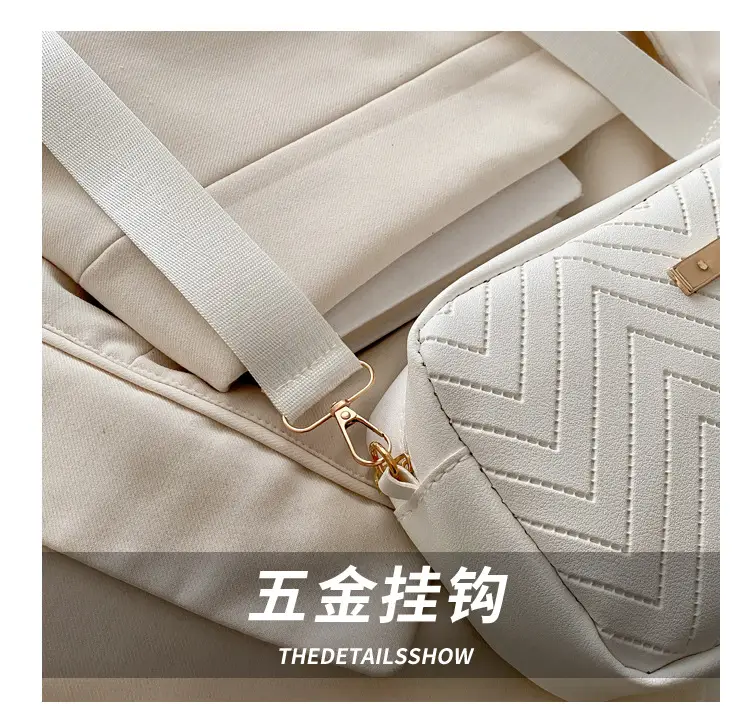 Women's White Quilted Square Camera Bag with Leather Strap — feature 6