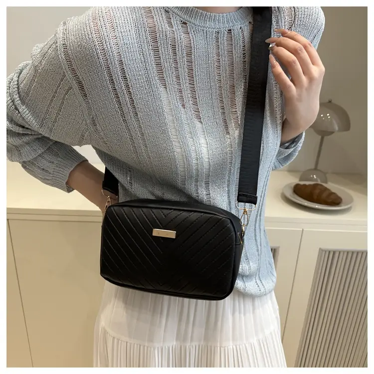 Women's White Quilted Square Camera Bag with Leather Strap — feature 9