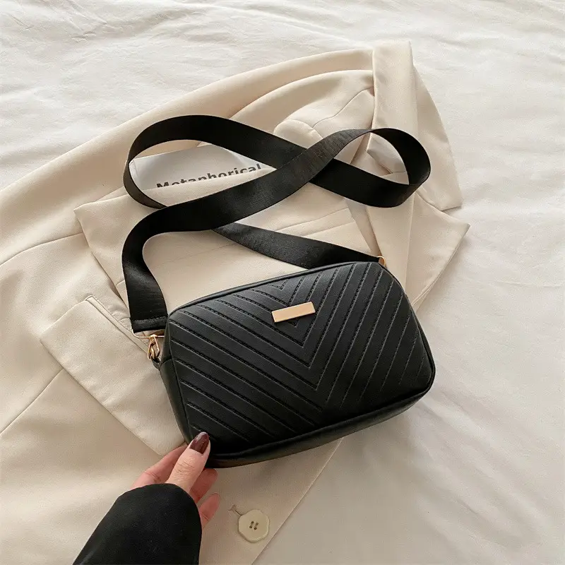 Women's White Quilted Square Camera Bag with Leather Strap - Image 6