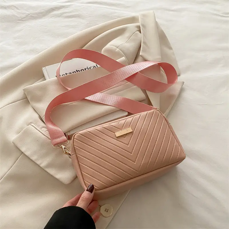 Women's White Quilted Square Camera Bag with Leather Strap - Image 8