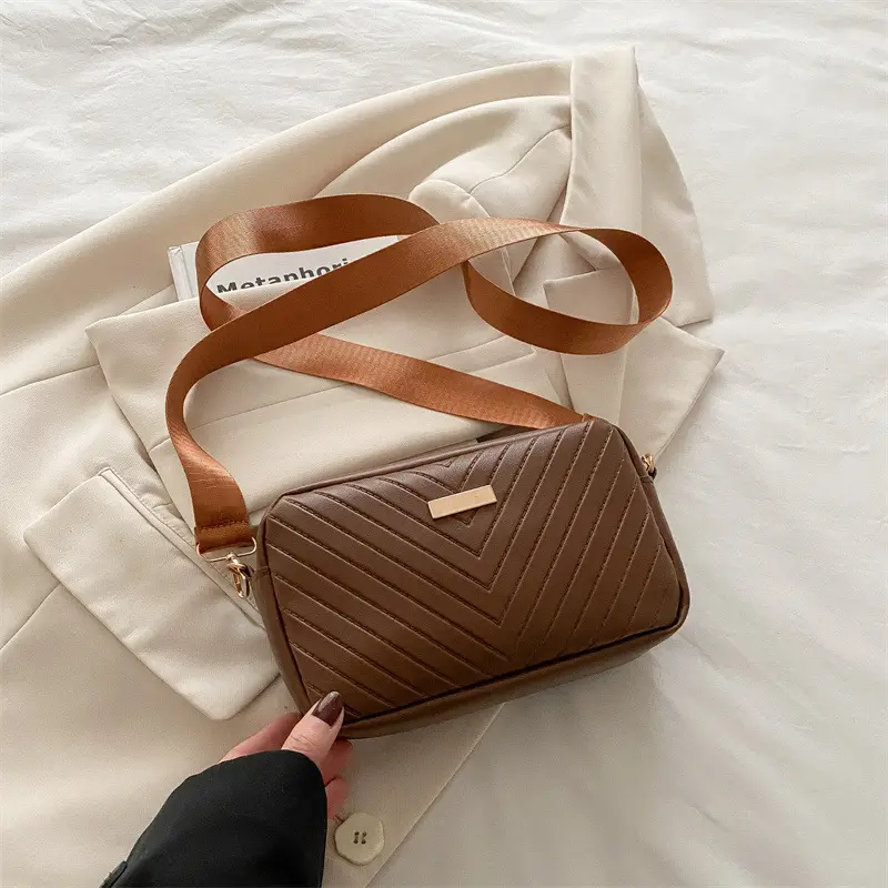 Women's White Quilted Square Camera Bag with Leather Strap - Image 9