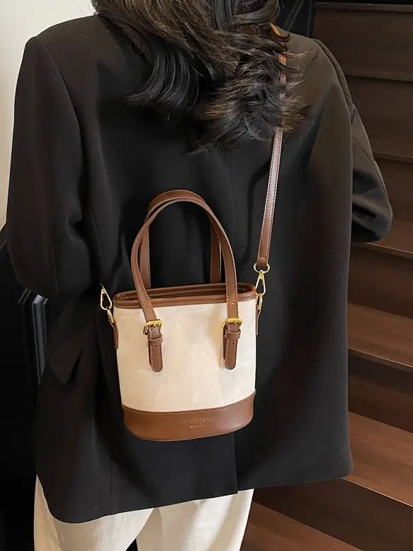 Trendy Women's Shoulder Crossbody Bag Blue Brown Leather - Image 7