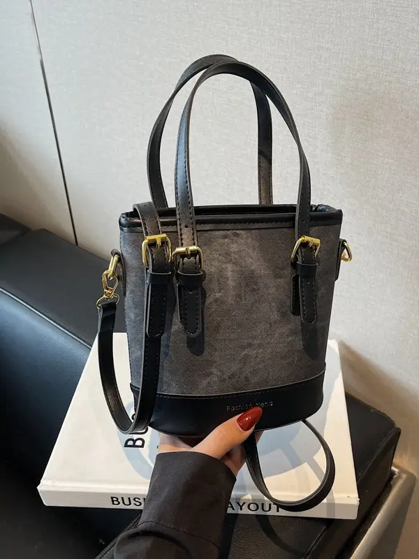 Trendy Women's Shoulder Crossbody Bag Blue Brown Leather - Image 8
