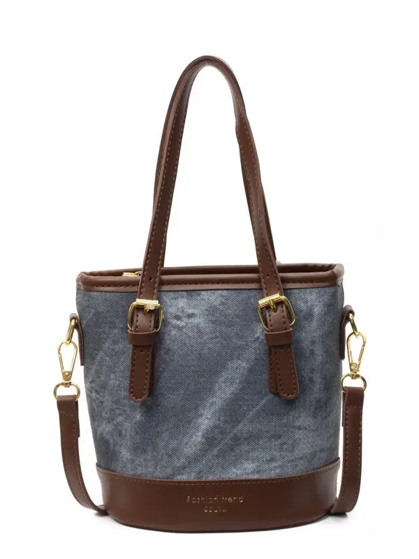 Trendy Women's Shoulder Crossbody Bag Blue Brown Leather - Image 9