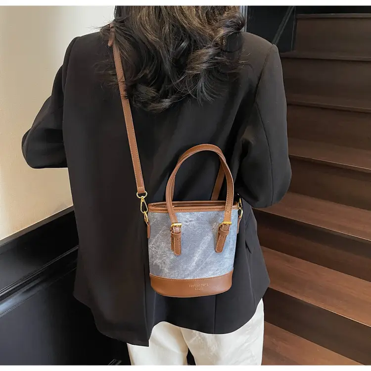 Trendy Women's Shoulder Crossbody Bag Blue Brown Leather — feature 16