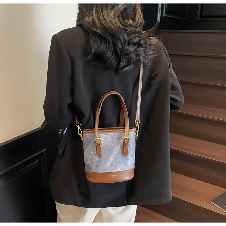 Trendy Women's Shoulder Crossbody Bag Blue Brown Leather — feature 17