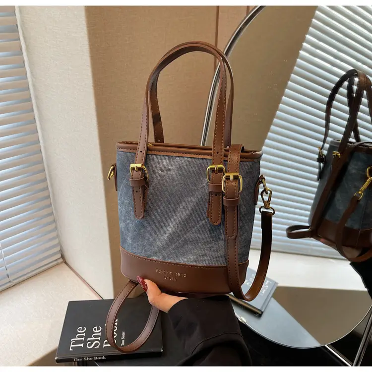 Trendy Women's Shoulder Crossbody Bag Blue Brown Leather — feature 21