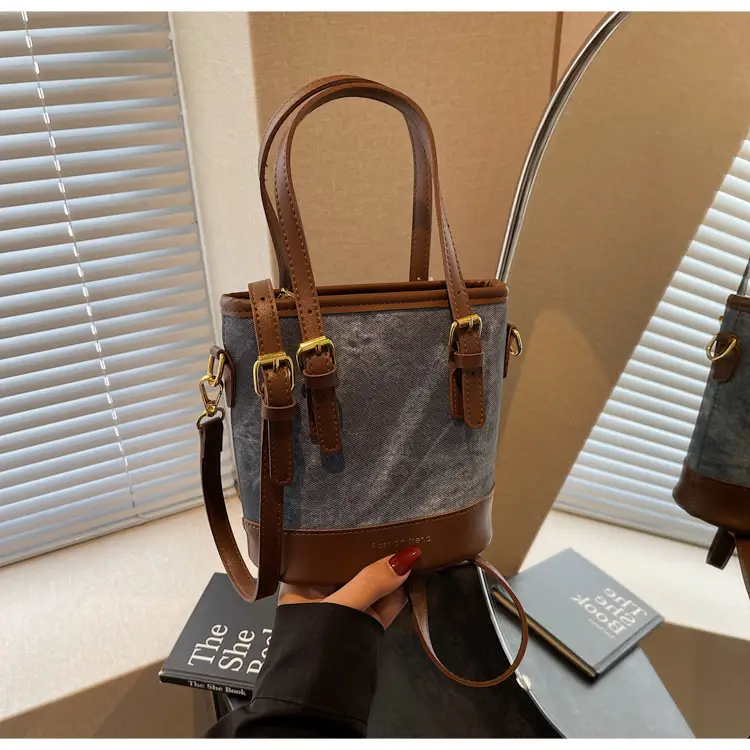 Trendy Women's Shoulder Crossbody Bag Blue Brown Leather — feature 22