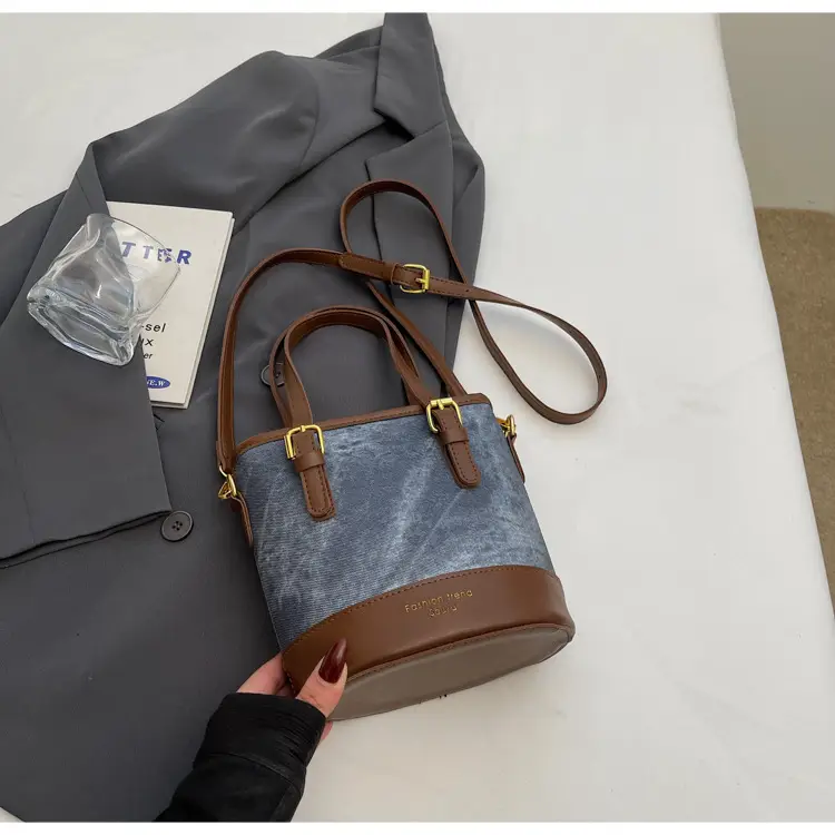 Trendy Women's Shoulder Crossbody Bag Blue Brown Leather — feature 23