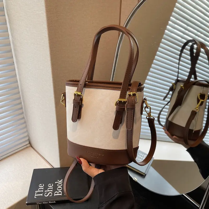 Trendy Women's Shoulder Crossbody Bag Blue Brown Leather - Image 3