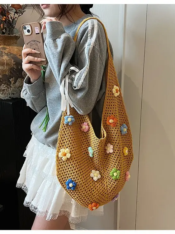 Women's Flower Hollow-out Woven Bag Large Capacity