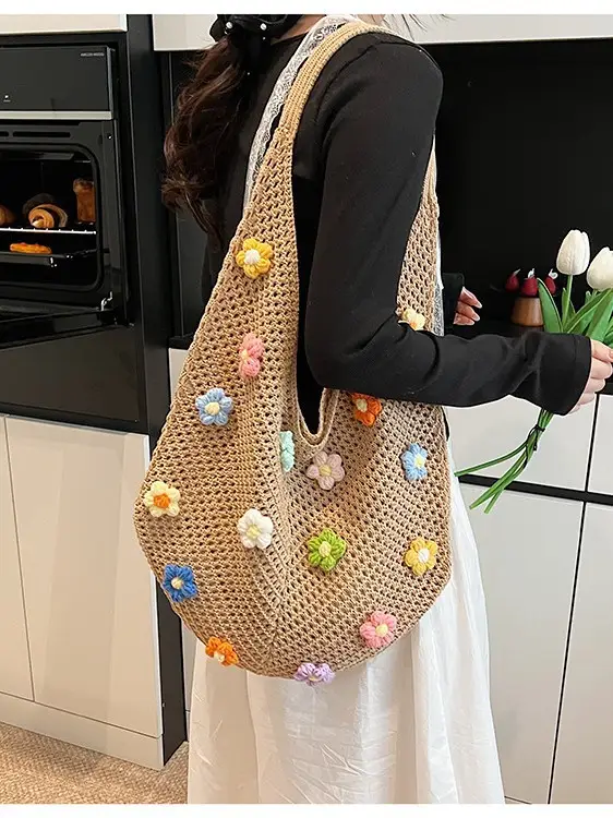 Women's Flower Hollow-out Woven Bag Large Capacity