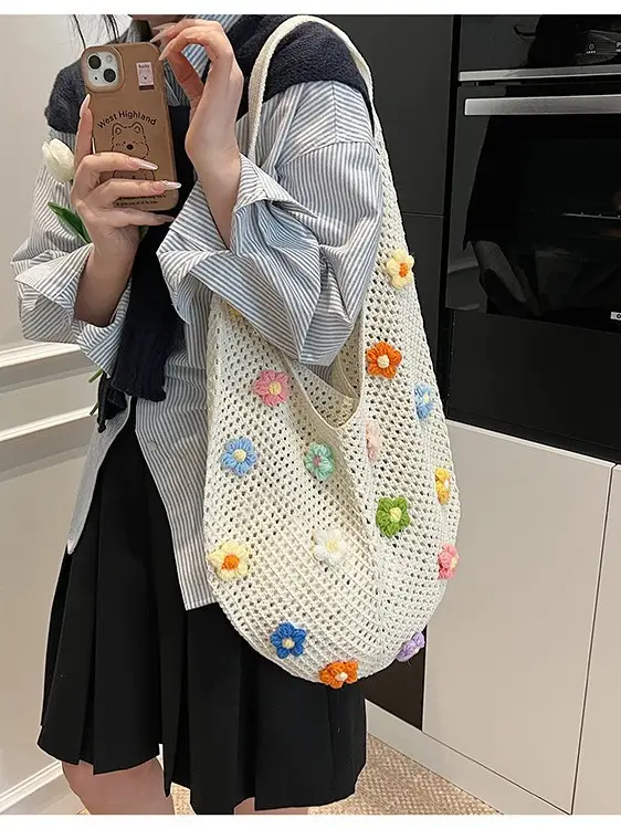 Women's Flower Hollow-out Woven Bag Large Capacity