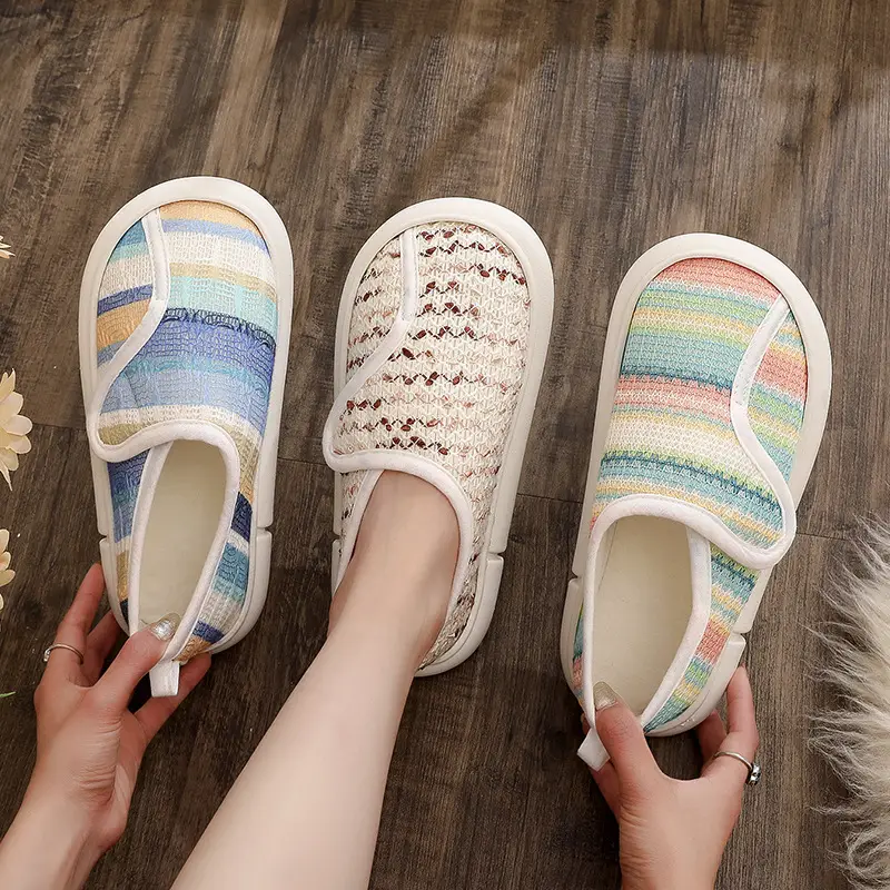 Thin Postpartum Shoes for Women Spring and Summer Thick-Soled Velcro Home Maternity Bag Heel Soft-Soled Cotton Slippers Non-Slip Wholesale