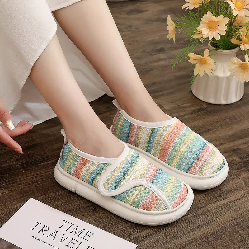 Thin Postpartum Shoes for Women Spring and Summer Thick-Soled Velcro Home Maternity Bag Heel Soft-Soled Cotton Slippers Non-Slip Wholesale