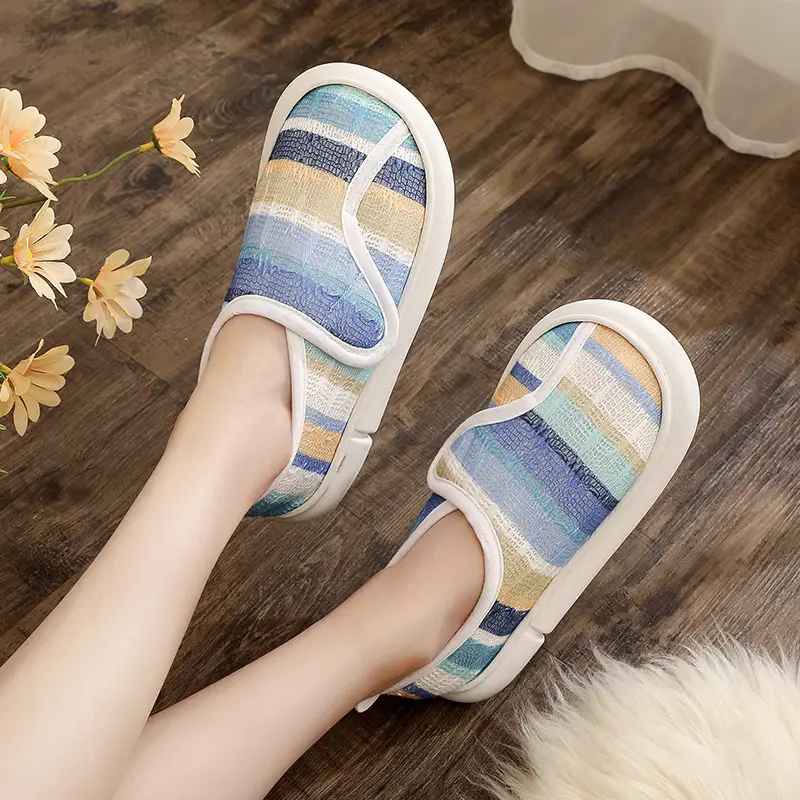 Thin Postpartum Shoes for Women Spring and Summer Thick-Soled Velcro Home Maternity Bag Heel Soft-Soled Cotton Slippers Non-Slip Wholesale
