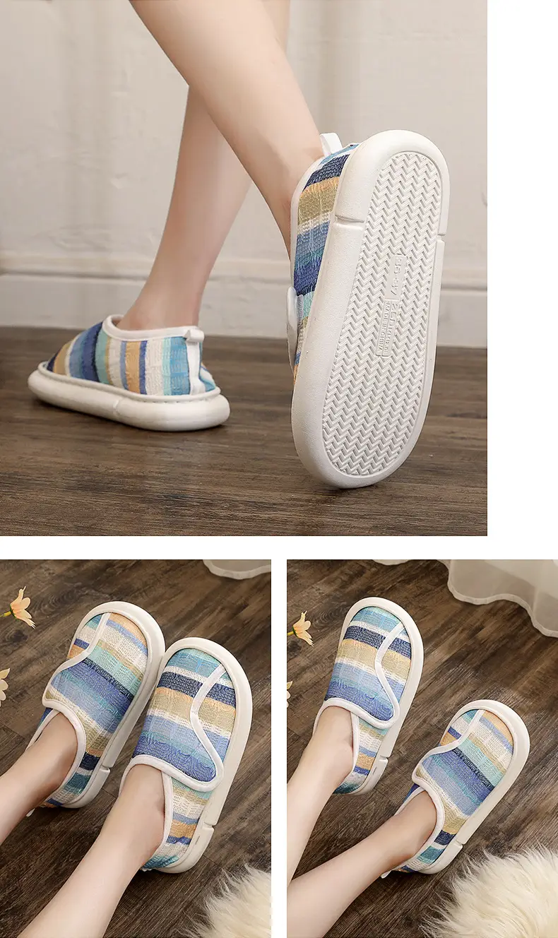 Thin Postpartum Shoes for Women Spring and Summer Thick-Soled Velcro Home Maternity Bag Heel Soft-Soled Cotton Slippers Non-Slip Wholesale — feature 18