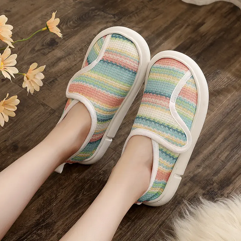 Thin Postpartum Shoes for Women Spring and Summer Thick-Soled Velcro Home Maternity Bag Heel Soft-Soled Cotton Slippers Non-Slip Wholesale