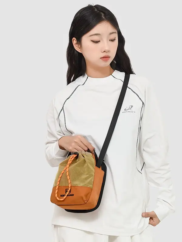 Crossbody Mobile Phone Bag Green Yellow Drawstring - Image 6