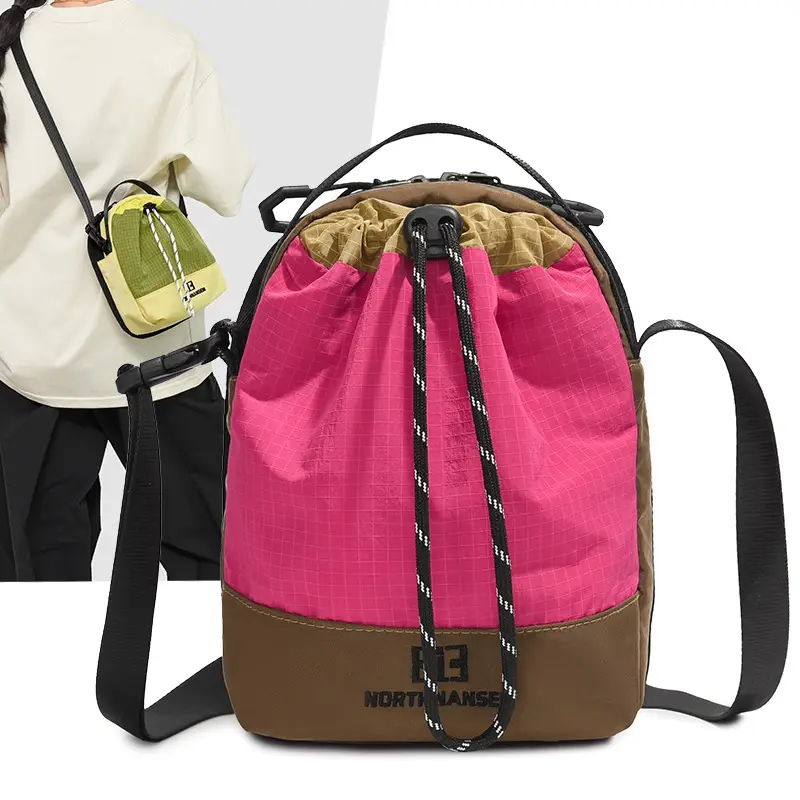 Crossbody Mobile Phone Bag Green Yellow Drawstring - Image 2