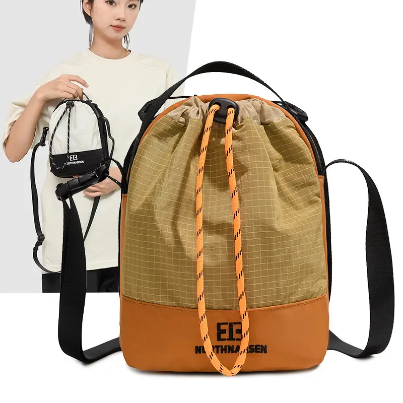 Crossbody Mobile Phone Bag Green Yellow Drawstring - Image 4