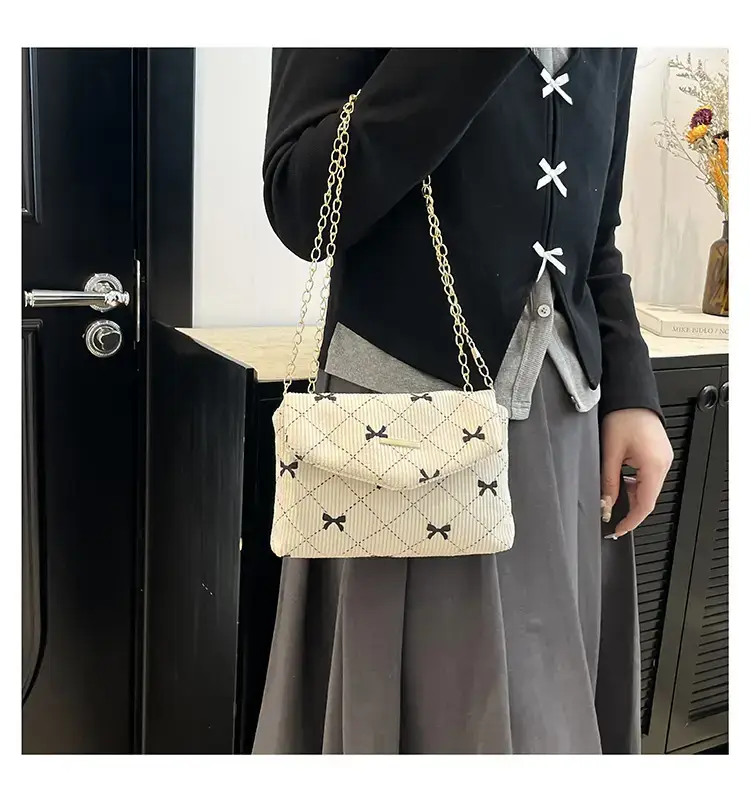 2025 New Bow Print Corduroy Shoulder Bag — feature 8