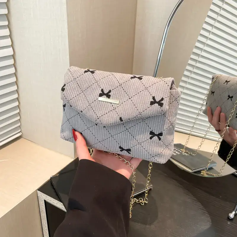 2025 New Bow Print Corduroy Shoulder Bag - Image 5