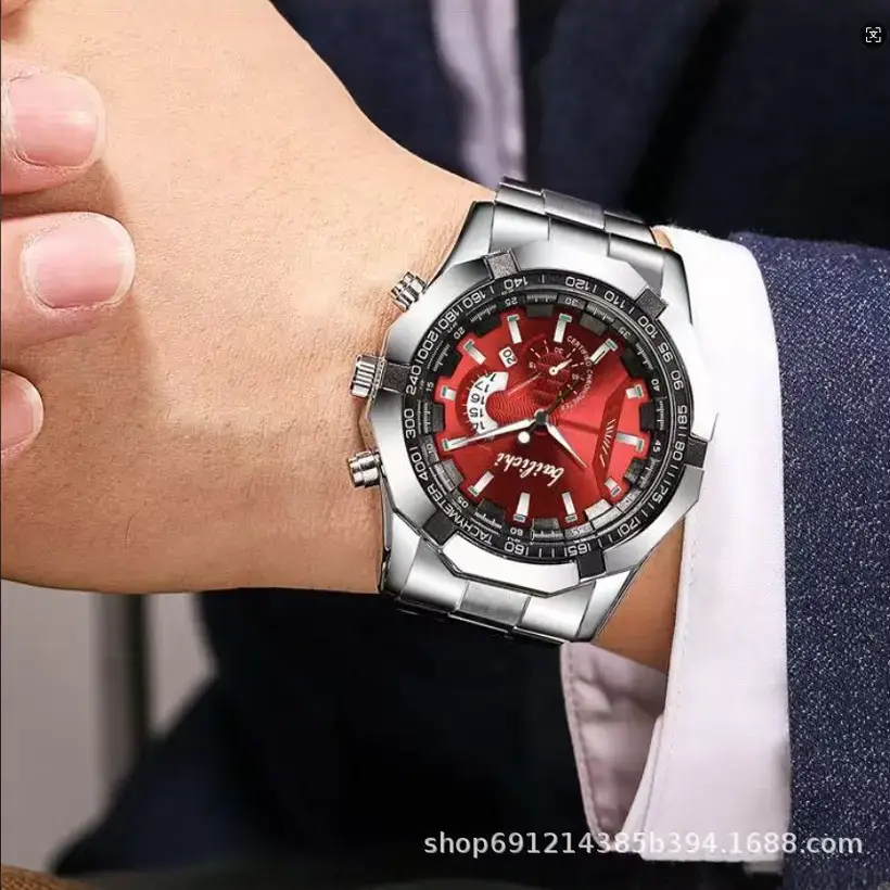 Men's Stainless Steel Chronograph Watch Black Dial Waterproof Luminous - Image 5