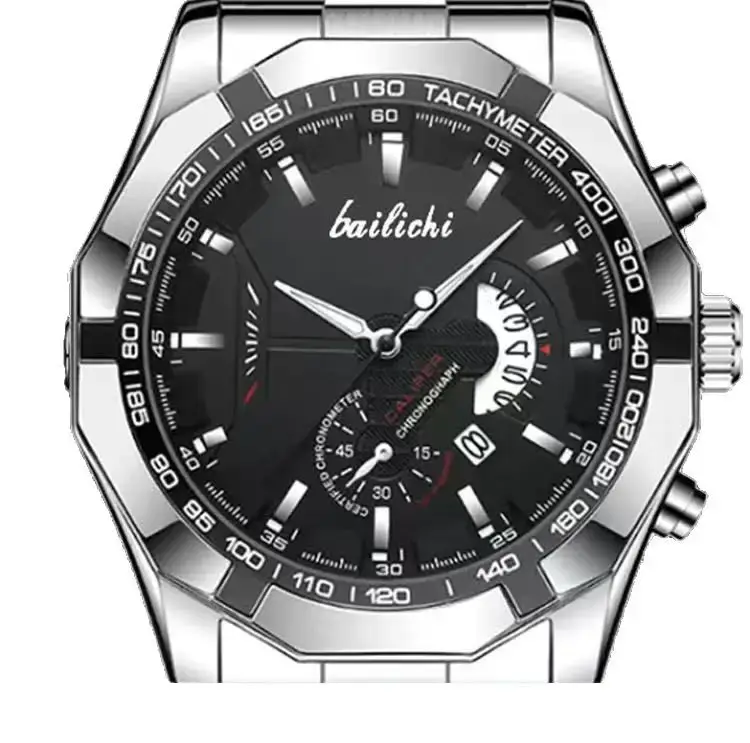 Men's Stainless Steel Chronograph Watch Black Dial Waterproof Luminous - Image 9