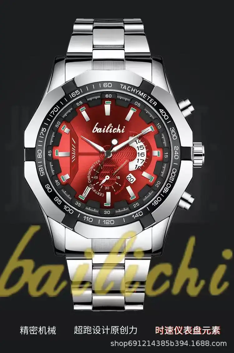 Men's Stainless Steel Chronograph Watch Black Dial Waterproof Luminous — feature 3