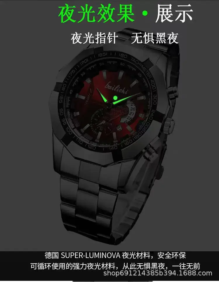 Men's Stainless Steel Chronograph Watch Black Dial Waterproof Luminous — feature 8
