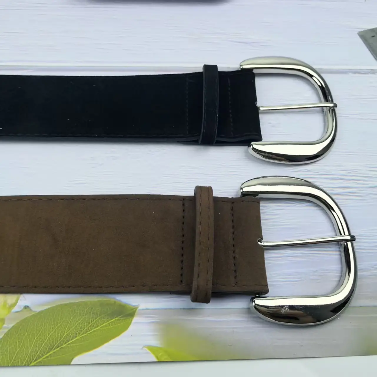 Women's Black Suede Belt with Silver Buckle 6cm - Image 3
