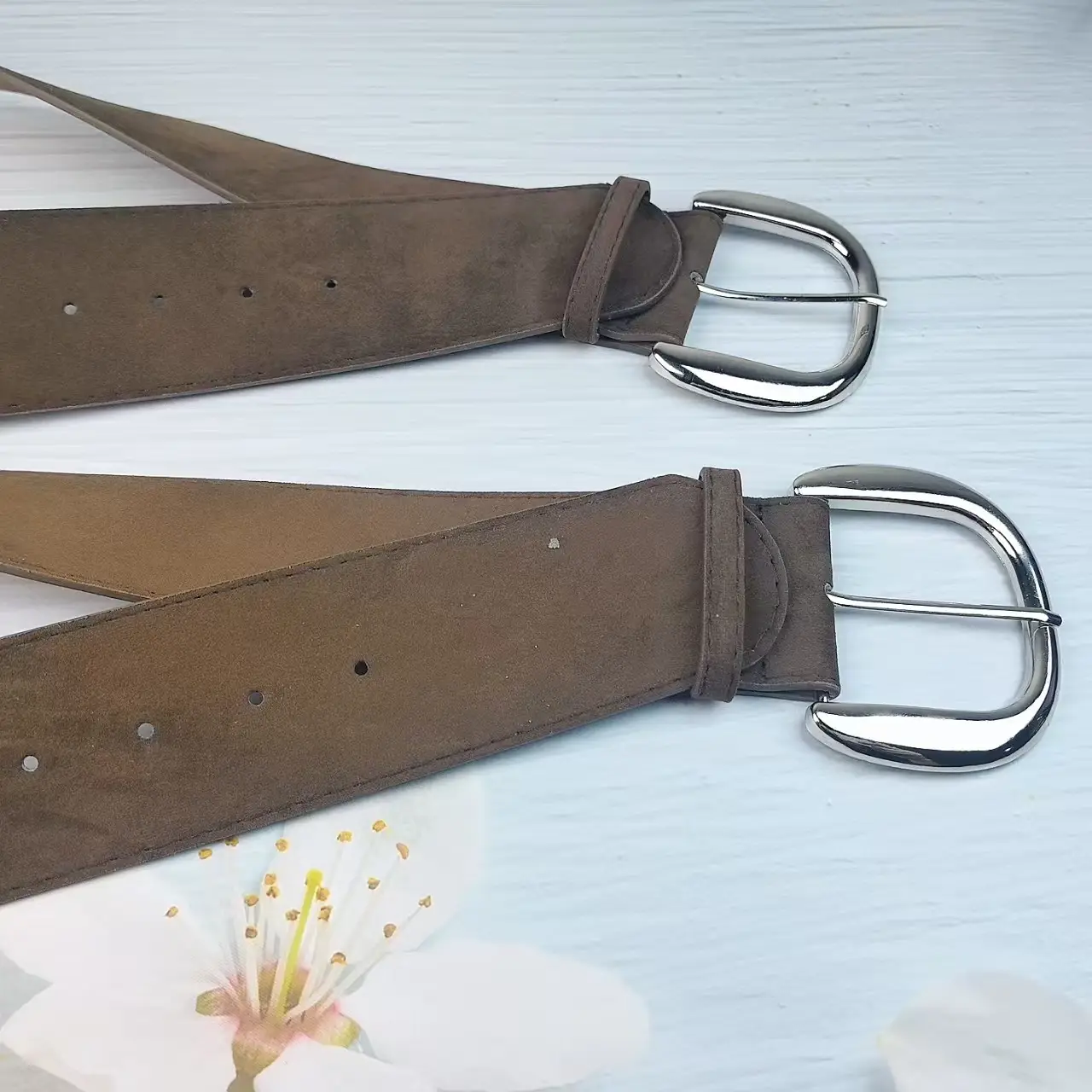 Women's Black Suede Belt with Silver Buckle 6cm - Image 5