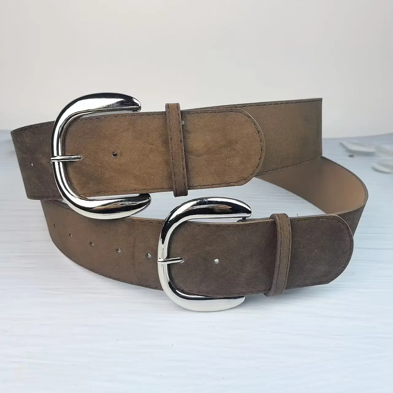 Women's Black Suede Belt with Silver Buckle 6cm — feature 1