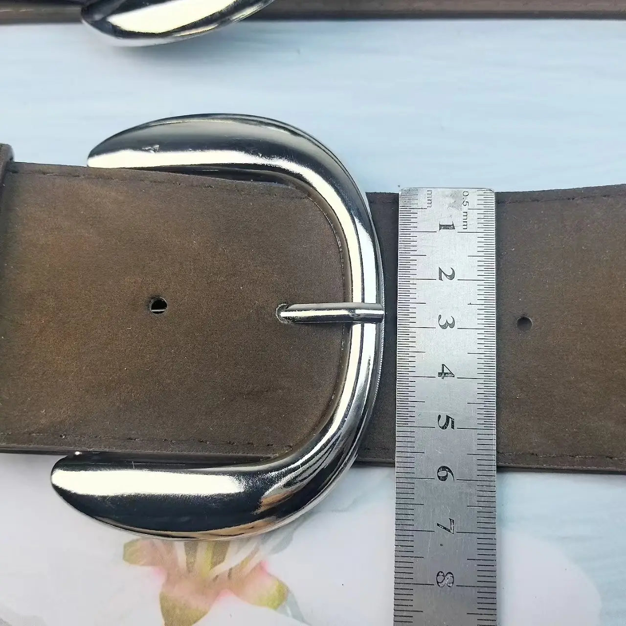 Women's Black Suede Belt with Silver Buckle 6cm — feature 3